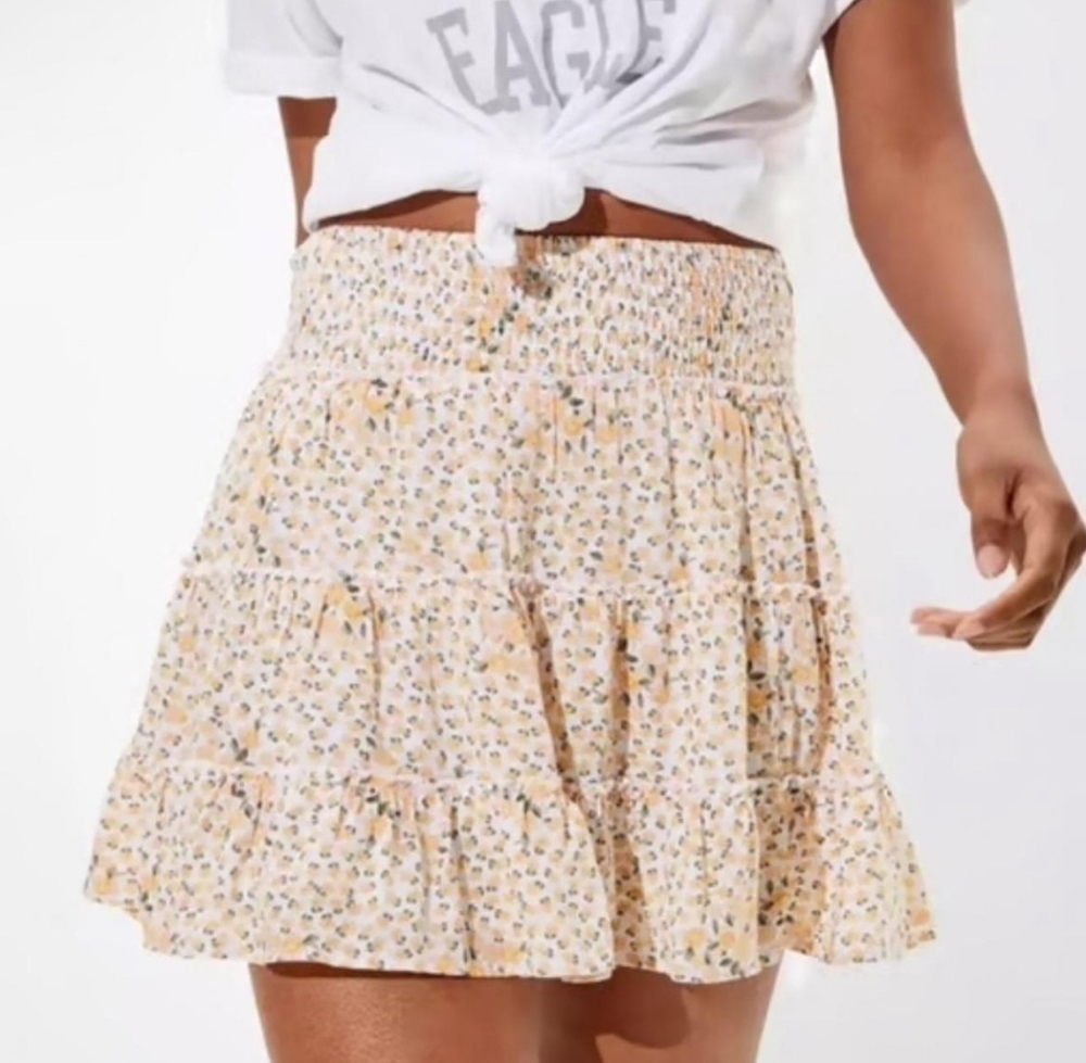 AE Yellow Floral Ruffle Mini Dress Yellow-White Color Size XL Spring Women - Picture 11 of 11